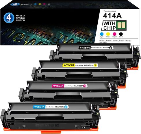 حبر 414A (مع الشريحة) استبدال متوافق مع WISETA ل HP 414A 414X W2020A متوافق مع HP Color Laserjet Pro MFP M479fdw M454dw M454dn M479fdn طابعة (أسود سماوي أرجواني أصفر، 4 حزم) in Kuwait