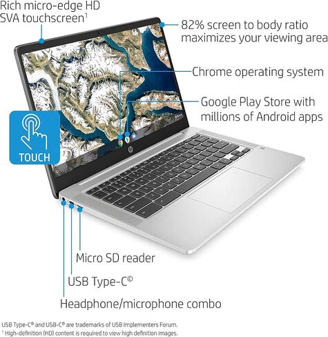 HP Chromebook 14-inch HD Laptop, Intel Celeron N4000, 4 GB RAM, 32 GB eMMC, Chrome (14a-na0020nr, Ceramic White) in Saudi Arabia