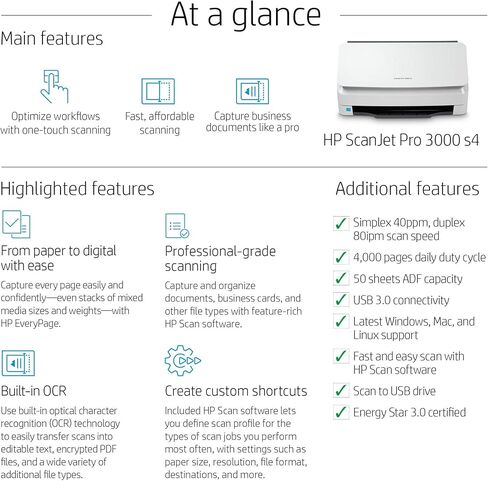 HP ScanJet Pro 3000 s4 Sheet-Feed Scanner (6FW07A), Light Grey, Small (Renewed) in Saudi Arabia