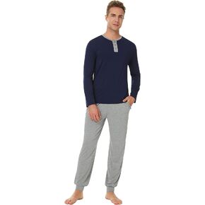 NACHILA Men's Bamboo Pajamas Set Soft Long Sleeve Sleepwear Top & Pants Pjs S-XXL