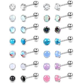 YADOCA 14 زوجًا من الأقراط المسمارية الخلفية غير المسببة للحساسية للنساء والرجال من الفولاذ الجراحي بظهر مسطح صغير تشيكوسلوفاكيا أوبال حجر القمر الفيروزي أقراط مسمارية مجموعة ثقب المجوهرات in Kuwait