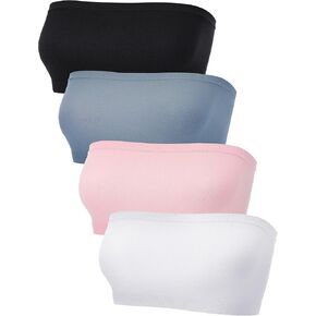 4 Pieces Women's Bandeau Bra Strapless Bralette Seamless Bandeau Non-Padded Stretch Top Bra