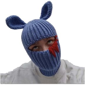 Knit Y2k Hat Cat Beanie with Devil Horn and Long Bunny Ear Crochet Shiesty Ski Mask Balaclava Grunge Accessories