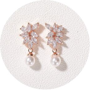 SWEETV Cubic Zirconia Pearl Wedding Bridal Earrings for Brides Bridesmaids, Pearl Drop Earrings for Women Prom Jewelry Gifts
