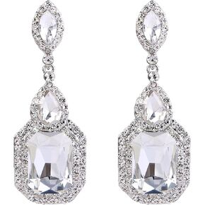 BriLove Women's Wedding Bridal Crystal Emerald Cut Infinity Figure 8 Chandelier Dangle Earrings