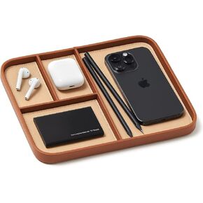 Nordik Leather Valet Tray - Pebble Black - Premium Vegan Leather Stylish and Organized Nightstand Tray for Men - EDC Catchall Tray for Keys, Watch, Wallet, Jewelry - Modern Bedside Caddy