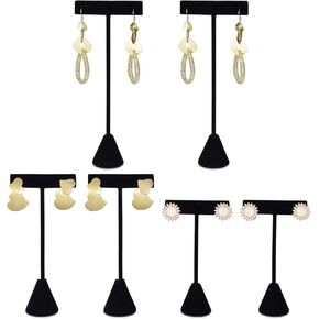 Ikee Design 6pcs Set Beige Linen Earring T Stand Display Set with 3 Different Heights, T Shape Jewelry Earring Showroom and Tradeshow Showcase Displays, 4.75 H in; 5.25 H in; 6.25 H in in Saudi Arabia