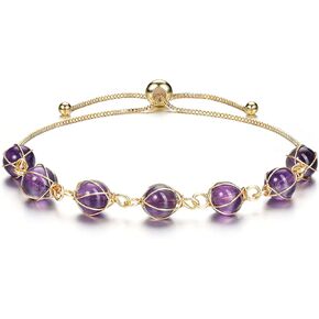 CrystalTears Healing Crystal Bracelet Adjustable 14k Gold Plated Wire Wrapped Natural Quartz Crystal Gemstone Bead Bracelet for Women Christmas Gift