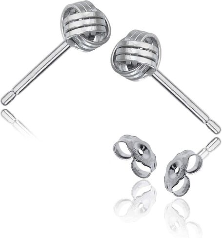 الصلبة 925 الفضة الاسترليني 5mm الحب عقدة أقراط | عقدة حب كلاسيكية مطلية بالذهب | هيبوالرجينيك | إغلاق خلفي آمن للاحتكاك | ارتفاع مصقول الأقراط in Kuwait