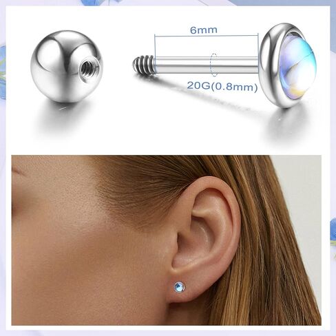 YADOCA 14 زوجًا من الأقراط المسمارية الخلفية غير المسببة للحساسية للنساء والرجال من الفولاذ الجراحي بظهر مسطح صغير تشيكوسلوفاكيا أوبال حجر القمر الفيروزي أقراط مسمارية مجموعة ثقب المجوهرات in Kuwait