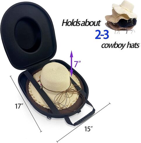 Ahpuhtan Cowboy Hat Box for Travel-17 L*15" D Crushroof Hat Travel Case Wide Brim,Universal Size Hat Carrier Case for Fedora,Panama,Tweed,Cowboy Hat Boxes for Men with Carrying Handle,Shoulder in Saudi Arabia