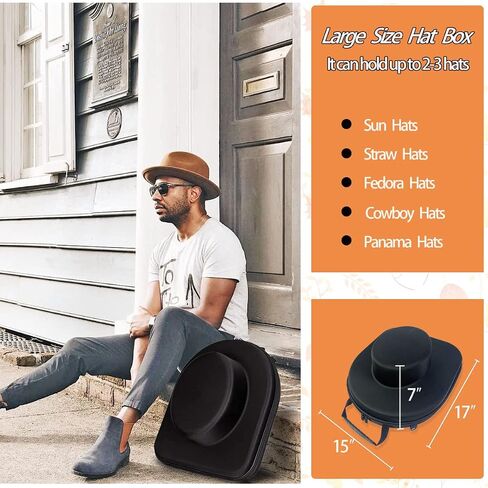 Ahpuhtan Cowboy Hat Box for Travel-17 L*15" D Crushroof Hat Travel Case Wide Brim,Universal Size Hat Carrier Case for Fedora,Panama,Tweed,Cowboy Hat Boxes for Men with Carrying Handle,Shoulder in Saudi Arabia