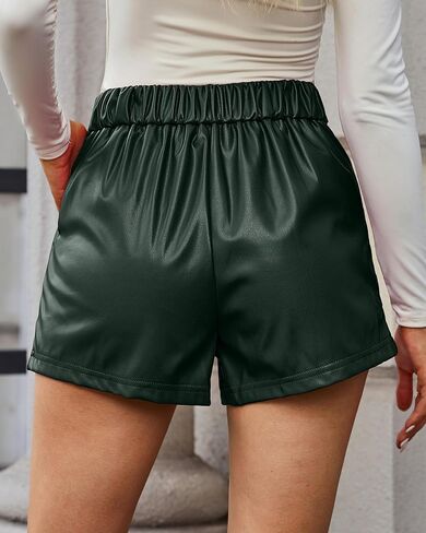 luvamia Faux Leather Shorts for Women High Waist Wide Leg Stretchy Waist Shorts with Pockets Belt Short PU Leather Pants in Saudi Arabia