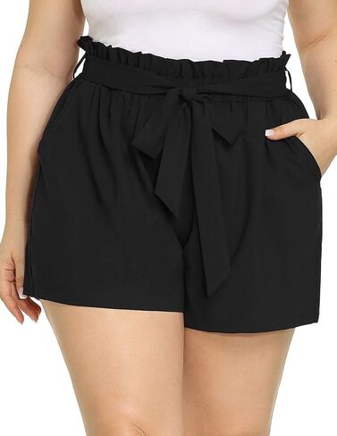 Hanna Nikole Women Bowknot Tie Elastic Waist Summer Plus Size Casual Shorts with Pockets in Saudi Arabia