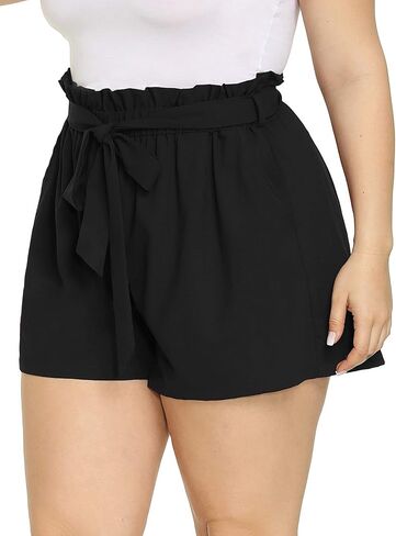 Hanna Nikole Women Bowknot Tie Elastic Waist Summer Plus Size Casual Shorts with Pockets in Saudi Arabia