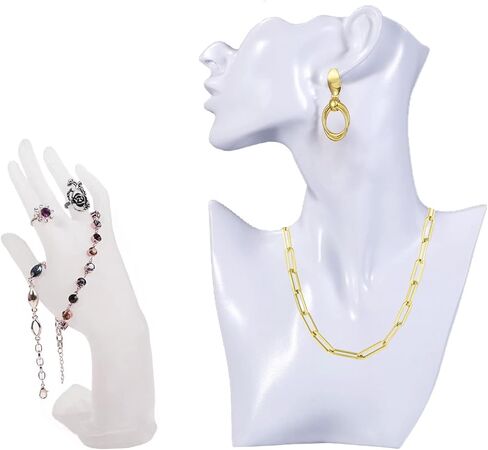2 Pack Jewelry Mannequin Display Set Necklace Earring Display Stand Jewelry Bust Hand Organizer for Show Selling in Kuwait