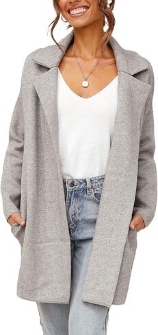 Famulily Cozy Coatigan for Women Casual Lapel Long Sleeve Midi Long Blazer Coat with Pockets in Saudi Arabia