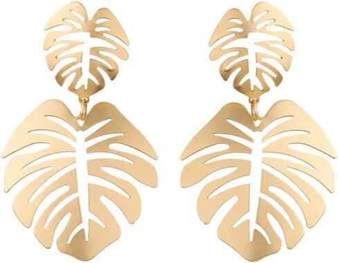 Gold Green Palm Leaf Dangle Earrings Tropical Monstera Leaves Eardrop for Women Girls Bohemia Jewelry in Kuwait