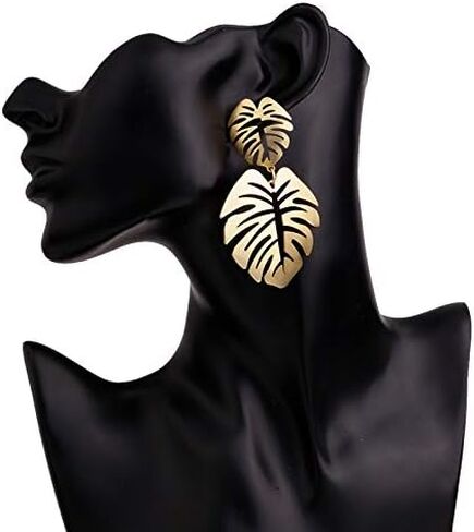 Gold Green Palm Leaf Dangle Earrings Tropical Monstera Leaves Eardrop for Women Girls Bohemia Jewelry in Kuwait