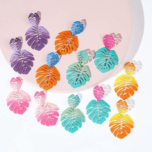 Gold Green Palm Leaf Dangle Earrings Tropical Monstera Leaves Eardrop for Women Girls Bohemia Jewelry in Kuwait