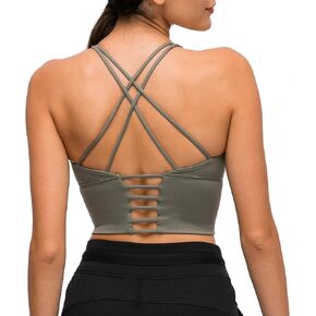Lemedy Women Padded Strappy Sports Bra Longline Workout Yoga Tank Top with Built in Shelf Bra