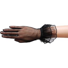 ZaZa Bridal Gorgeous Sheer Gloves with Double Ruffle Tricot Slip-on Wrist Length 2BL in Saudi Arabia
