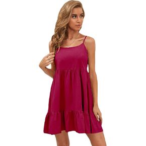 فساتين SweatyRocks النسائية ذات الأشرطة السباغيتي والحاشية المكشكشة الصلبة من Cami Babydoll