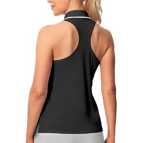 Hiverlay Women Sleeveless Racerback Golf Shirts Zip Up Collared Tennis Tank Tops Athletic Polo Shirts Quick Dry UPF 50+