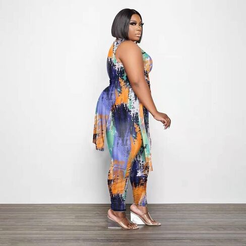 Dmoled نساء حجم كبير 2 قطعة وتتسابق بذلة التمويه طباعة أكمام شق تونك القمم مجموعة بناطيل رجالي in Kuwait