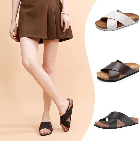 Women's Cork Footbed Sandals - Cow Suede Insole X-Band Slide Sandals for Women Open Toe Beach Sandals in Kuwait