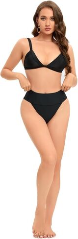 Yilisha النساء صفيق عالية الخصر بيكيني قيعان سوداء عالية الساق ثوب السباحة قيعان عالية قطع السباحة قيعان المايوه in Kuwait