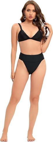 Yilisha النساء صفيق عالية الخصر بيكيني قيعان سوداء عالية الساق ثوب السباحة قيعان عالية قطع السباحة قيعان المايوه in Kuwait