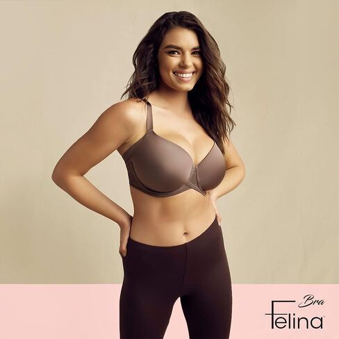 Felina Marvelous Side Smoothing T-Shirt Bra, Tighter Band- Bras for Women, Seamless Bra, Lingerie for Women, Plus Size Bra in Kuwait