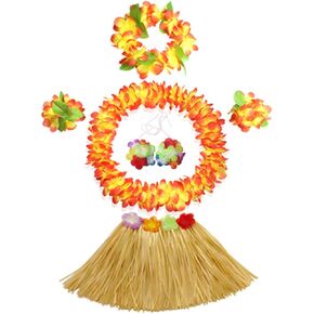 30cm Hawaiian blue Grass Skirt Performance Costume Set for Girls