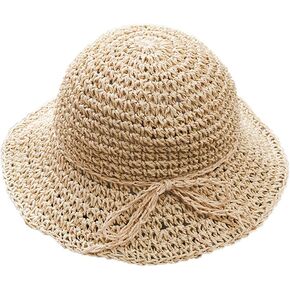 HugeDE Girls Floppy Foldable Packable Wide Brim Summer Sun Hats Beach Straw Hat for Toddlers Kids Khaki