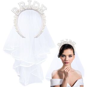 Sumotia Bride Headband with Veil for Bachelorette Party Decorations, White Pearl Headband for Bridal Wedding Gift in Kuwait