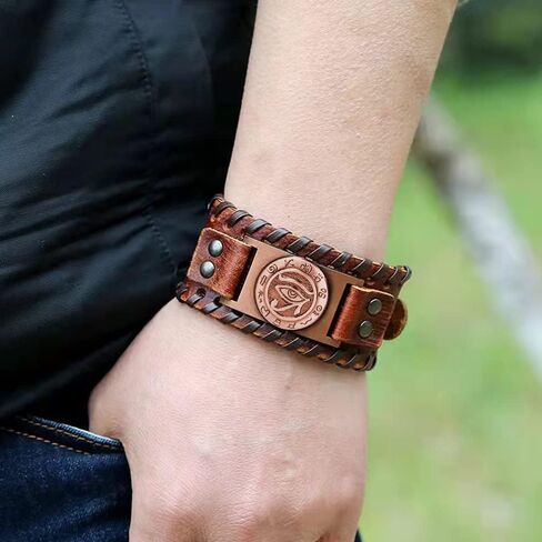 TURTLEDOVE Eye of Horus Leather Bracelet - Ancient Egyptian Hieroglyphic Ideograph Amulet in Saudi Arabia