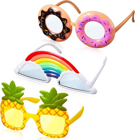 3 أزواج نظارات شمسية للحفلات لواو نظارات شمس مضحكة شاطئ هاواي نظارات شمسية صورة كشك لوازم الحفلات زينة الصيف أناناس قوس قزح سحابة دونات نظارات للأطفال هدايا عيد ميلاد مرحة in Kuwait