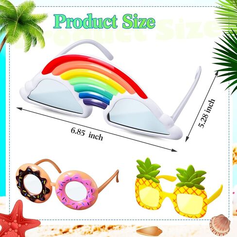 3 أزواج نظارات شمسية للحفلات لواو نظارات شمس مضحكة شاطئ هاواي نظارات شمسية صورة كشك لوازم الحفلات زينة الصيف أناناس قوس قزح سحابة دونات نظارات للأطفال هدايا عيد ميلاد مرحة in Kuwait