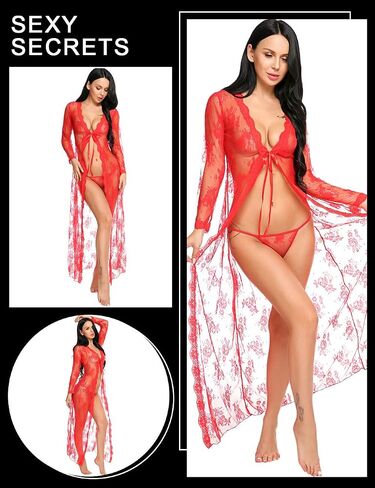 LOMON Lingerie for Women Sexy Long Lace Dress Sheer Gown See Through Kimono Robe in Kuwait