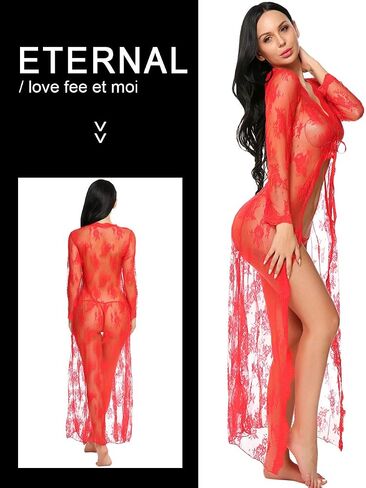 LOMON Lingerie for Women Sexy Long Lace Dress Sheer Gown See Through Kimono Robe in Kuwait
