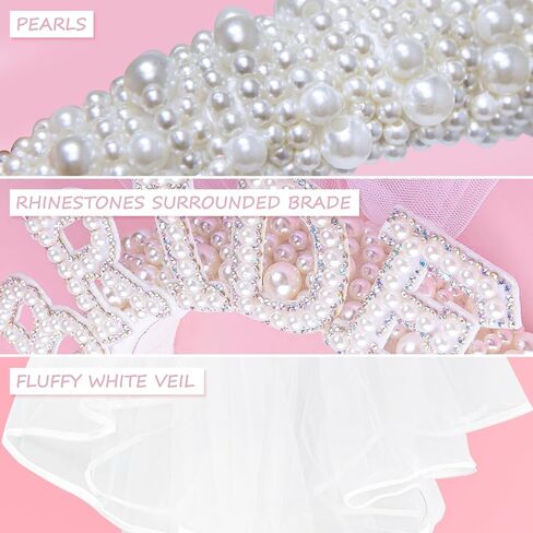 سوموتيا شريط راس للعروس مع طرحة لتزيين حفلات توديع العزوبية، شريط راس من اللؤلؤ الابيض، شريط راس للعروس لحفلات توديع العزوبية بلون ابيض، مقاس متوسط in Kuwait