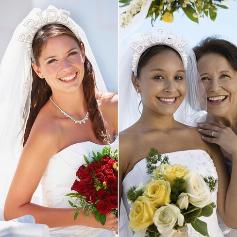 سوموتيا شريط راس للعروس مع طرحة لتزيين حفلات توديع العزوبية، شريط راس من اللؤلؤ الابيض، شريط راس للعروس لحفلات توديع العزوبية بلون ابيض، مقاس متوسط in Kuwait