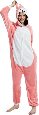 ABENCA Shark Onesie زي الحيوانات للبالغين بيجامات نسائية قطيفة قطعة واحدة كوسبلاي للهالوين وعيد الميلاد in Kuwait