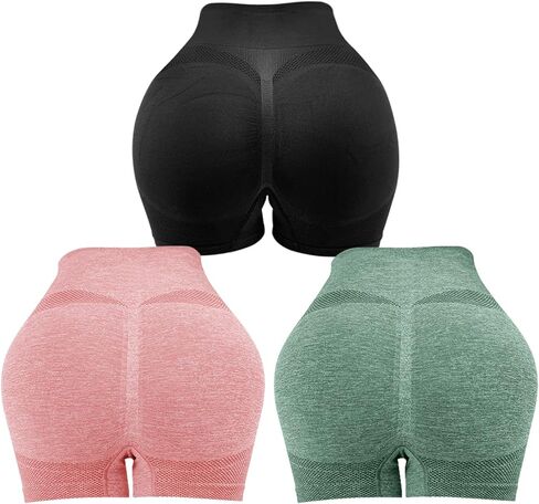 sicoozoe Women's 3 Piece Butt Lifting Shorts High Waist Tummy Control Yoga Shorts Seamless Ruched Booty Workout Shorts in Kuwait