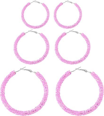 Bohemian Shiny Glitter Sequins Hoop Earrings Wrapped Gold Plated Circle Statement Rhinestone Dangle Drop Earrings for Women Girls Boho Jewelry in Kuwait