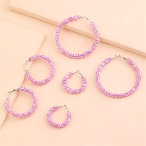 Bohemian Shiny Glitter Sequins Hoop Earrings Wrapped Gold Plated Circle Statement Rhinestone Dangle Drop Earrings for Women Girls Boho Jewelry in Kuwait