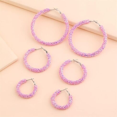 Bohemian Shiny Glitter Sequins Hoop Earrings Wrapped Gold Plated Circle Statement Rhinestone Dangle Drop Earrings for Women Girls Boho Jewelry in Kuwait