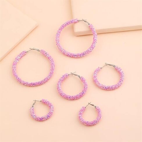 Bohemian Shiny Glitter Sequins Hoop Earrings Wrapped Gold Plated Circle Statement Rhinestone Dangle Drop Earrings for Women Girls Boho Jewelry in Kuwait