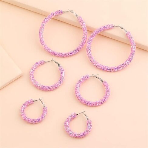 Bohemian Shiny Glitter Sequins Hoop Earrings Wrapped Gold Plated Circle Statement Rhinestone Dangle Drop Earrings for Women Girls Boho Jewelry in Kuwait